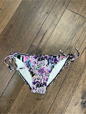 Wet Seal Floral Tie-Side Bikini Bottoms in Purple & Black Size XL New
